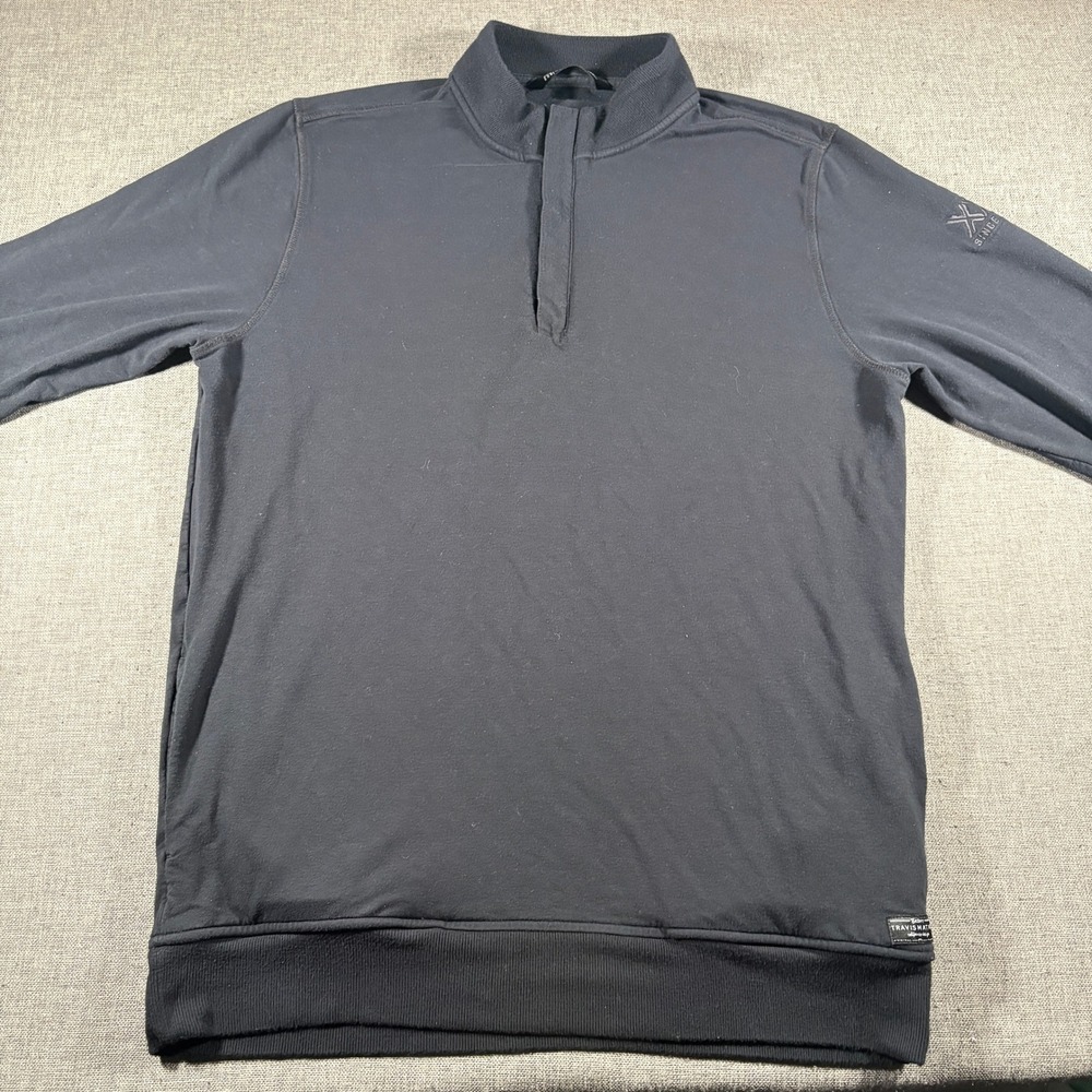 TravisMathew Pullover Men Large Black Terry Cloth Quarter Zip Mock Neck Logo